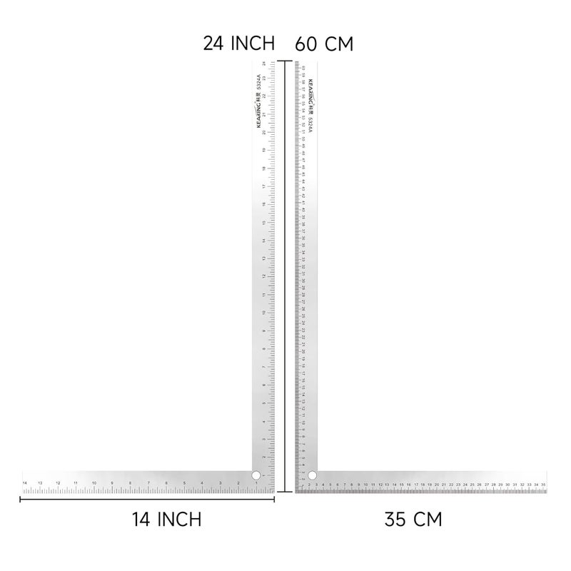 KEARING L-Square Curve Ruler,24 x 14inch and 60 x 35cm Aviation Aluminum Fashion Designer's Ruler for Pattern Making - Image 2